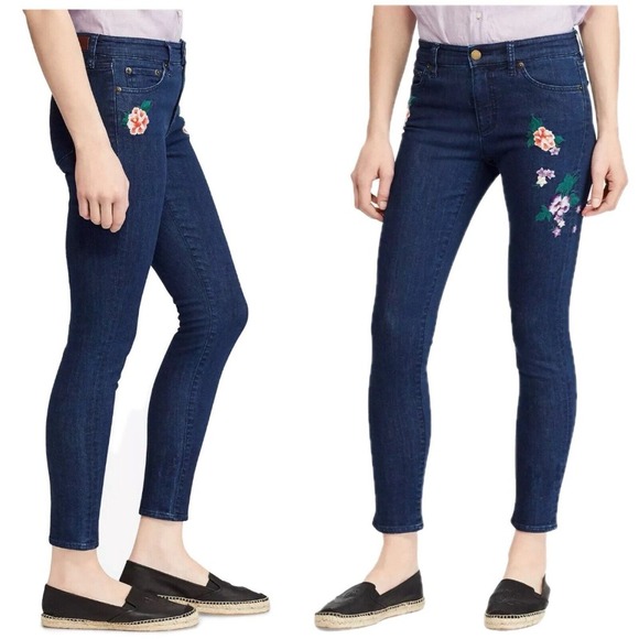 Lauren Ralph Lauren Denim - ❌SOLD❌LAUREN‎ RALPH LAUREN Floral Embroidered Skinny Cropped Jeans, 4P